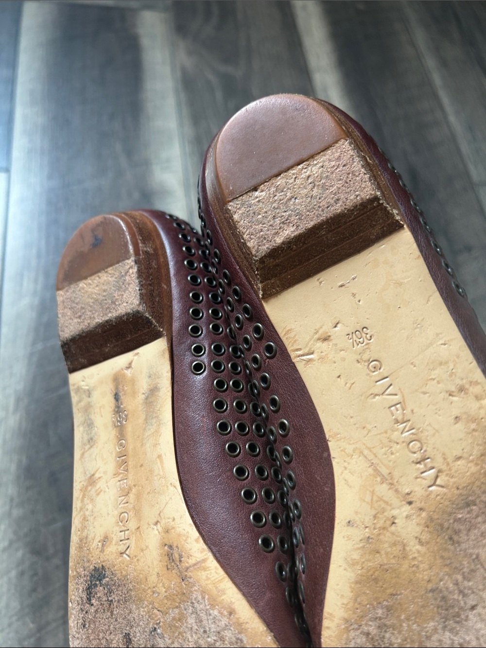 Givenchy Brown Leather Studded Pointed-Toe Flats - Picture 7 of 10